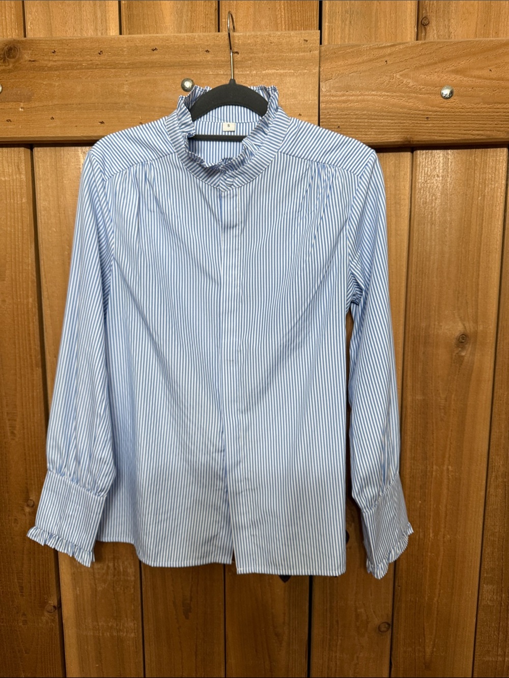 Pinstripe Ruffle Neck and Sleeve blouse size S